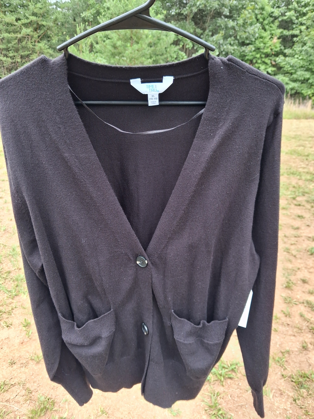 Time and Tru Black V-Neck Button Front Cardigan w/Pockets Size XL (16-18)